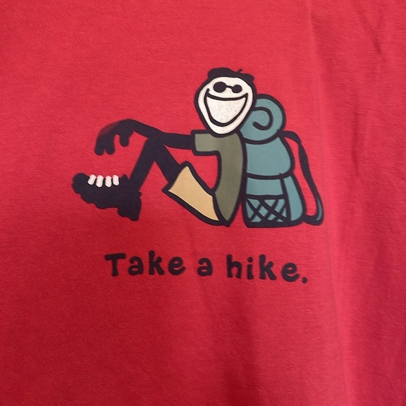 Life is Good sz M Red Graphic T-Shirt with “Take a Hike” man & backpack motif - Picture 1 of 8